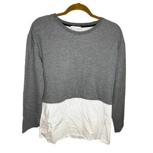 Zara Trafaluc Gray and White Sweater Dress Shirt Layered Top